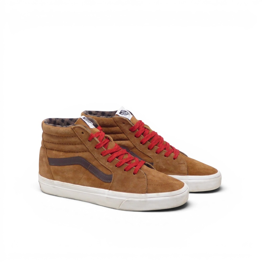 Vans Women Sk8-Hi Pig Suede Sneakers Brown Red Laces High Top Size 9
